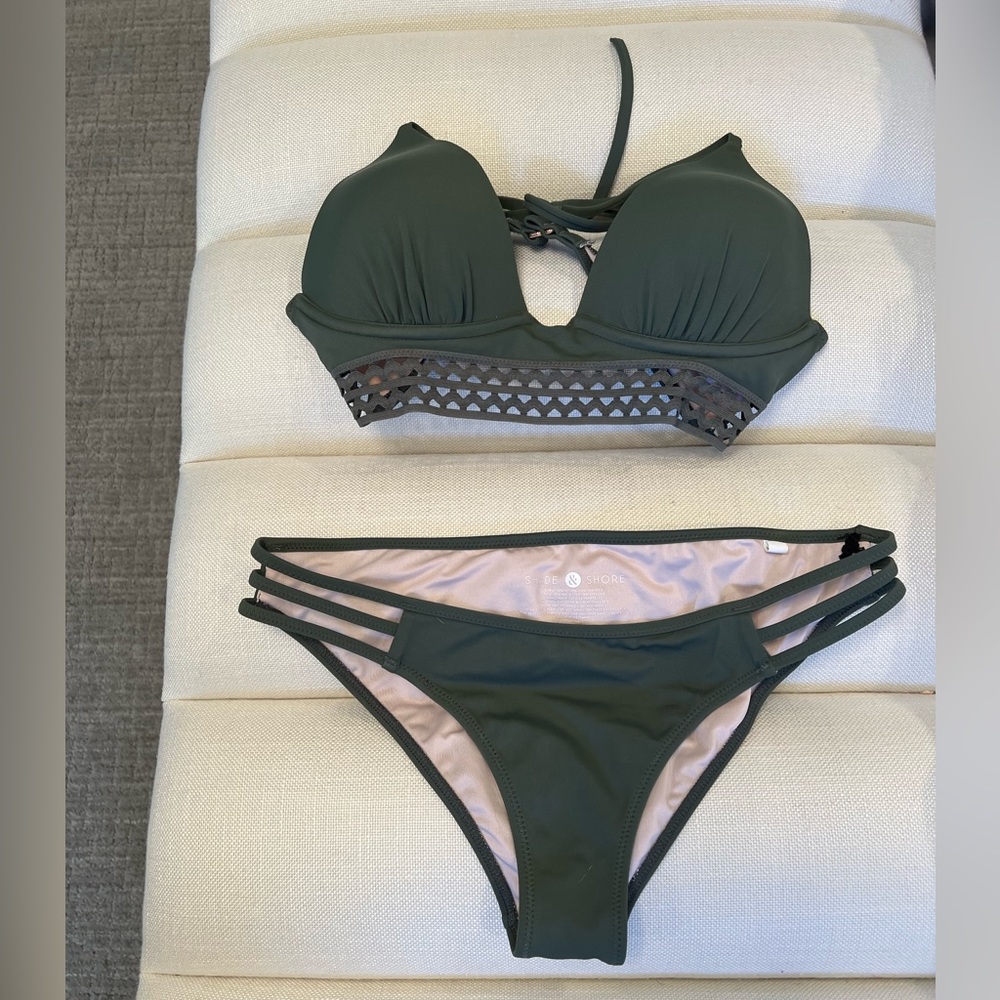 Shade & Shore Sage Green Bikini 34B Top Small Bottoms